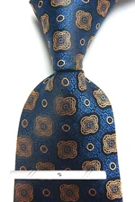 New Classic Polka Dot Blue Brown JACQUARD WOVEN 100% Silk Men's Necktie Tie