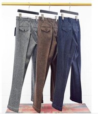 Men's Tweed Vintage Slim Business Gentleman Winter Warm Casual Pants Trousers