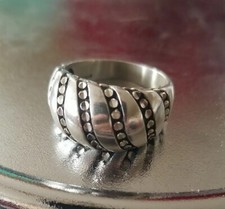   KABANA Sterling Silver Scalloped Bead Dot Dome Band Ring 925