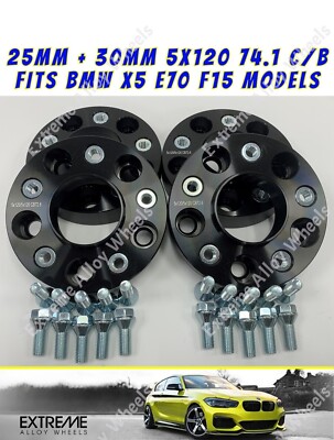 Passend für BMW Schwarz Spurverbreiterung 25mm + 30mm BMW X5 E70 F15 Alufelgen + Schrauben 5x120 74,1