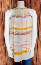 NINE WEST Petites Womens PXXL Mauve Peach Yellow Stripe High Neck Tunic Tank Top