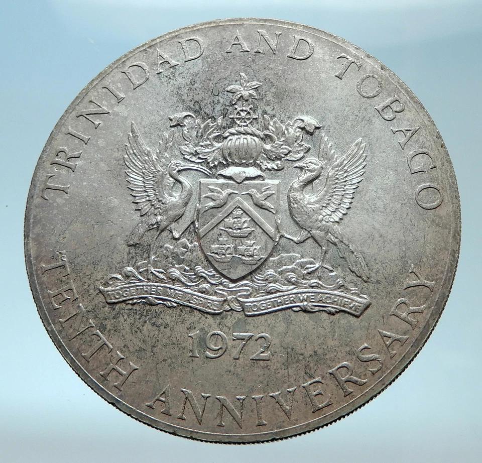 1972 TRINIDAD and TOBAGO Islands Ship Large 4.2cm Proof Silver Coin i78021 - Image 2 of 3