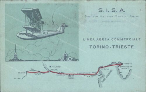 cp514 cartolina aviazione trieste sisa  linea aerea commerciale torino-trieste - Bild 1 von 2