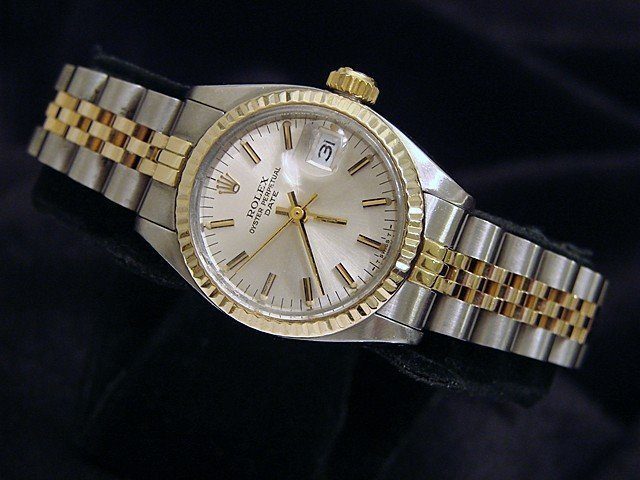 Rolex Date Ladies 2Tone Yellow Gold Steel Watch Jubilee Silver