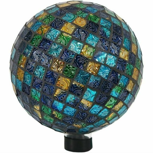10in Blue Mosaic Glass Gazing Globe Ball Garden Accent Lawn Patio Decor