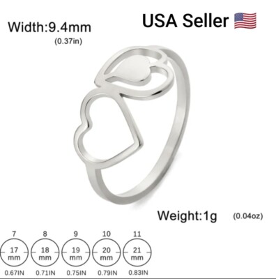 I Love You Double Heart Rings for Women Stainless Steel Kpop Trendy Finger Ring 