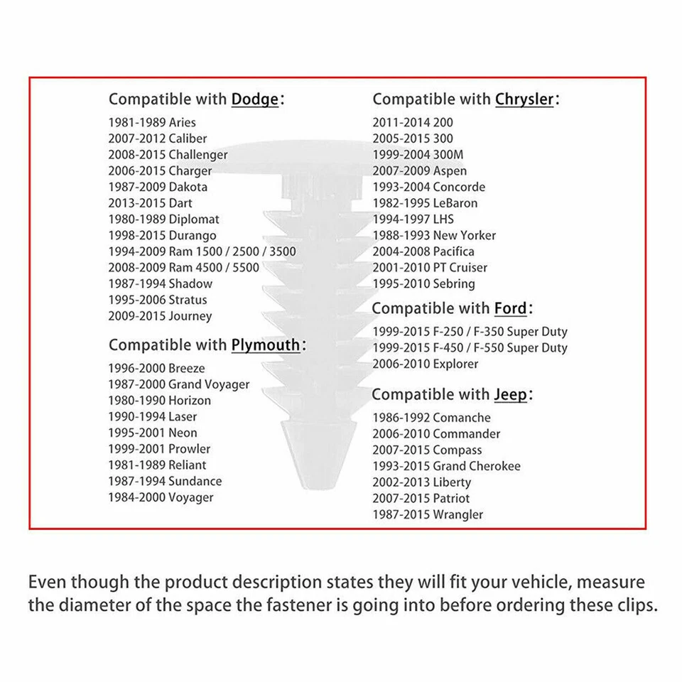 100x 8mm Bumper Clips Auto Car Hole Plastic Rivets Fastener Fender Push Pin NEW - Image 3 of 4