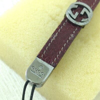 GUCCI Leather Cell Phone Strap GG Logo Reddish Brown made
