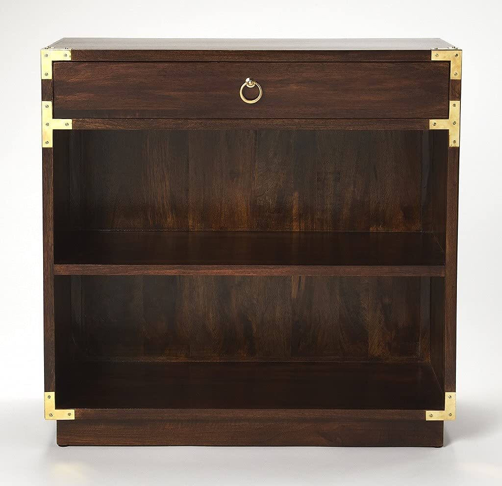 28 Стандартный двухъярусный книжный шкаф темно коричневого цвета с одним выдвижным ящиком 173790₽