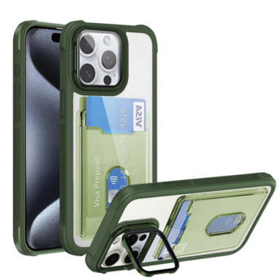 For Apple IPhone 15/16 Plus Pro Max 17 Air Pro/Clear Protective Card Stand Case