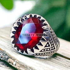 Garnet Oval Cut Gemstone With 925 Sterling Silver Ring For Men's #698