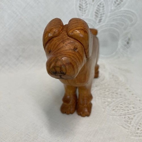 VTG Artist Signed Hand-Carved Chunky Wooden Dog Folk Art