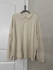 Goodfellow  Co. Men's Cream Long Sleeve Polo Shirt - M