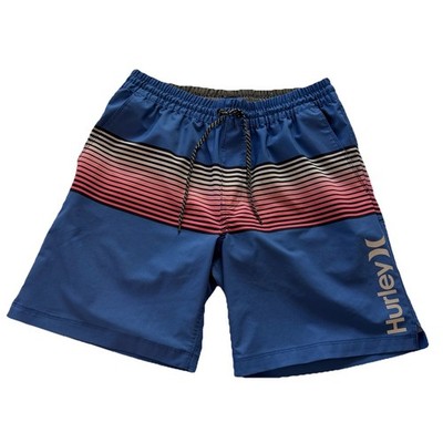 Hurley Men's Large Blue Stripe Swim Trunks Board Shorts Beach Surf