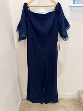 Adrianna Papell Plus Size Off-The-Shoulder Org Navy Sateen Size 18W $219