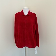 NWT Alfred Dunner Red Cable Knit Zip Front Cardigan Sweater