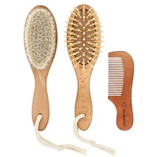 Baby Hair Brush and Comb Set, Dark Walnut, 3 Piece Set