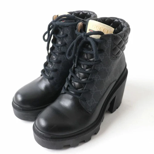 Bottes courtes GUCCI GG Supreme pointure 35 US5 femme cuir toile logo gris noir