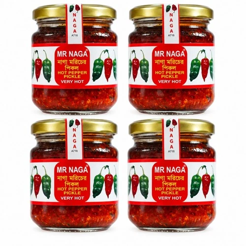 Mr Naga Very Hot Chilli Pepper Pickle 190g Jars - Pack of 4