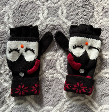 Girl's Penguin Kids Button Back Mittens Black Gloves