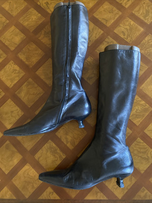 Enrico Antinori Boots Kitten Heel Black Leather Italy Old Money Quiet Luxury 9.5
