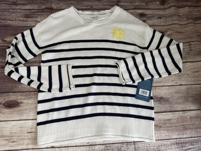Life Is Good Sweater Womens Small Navy Striped Sun Pullover NEW 1032