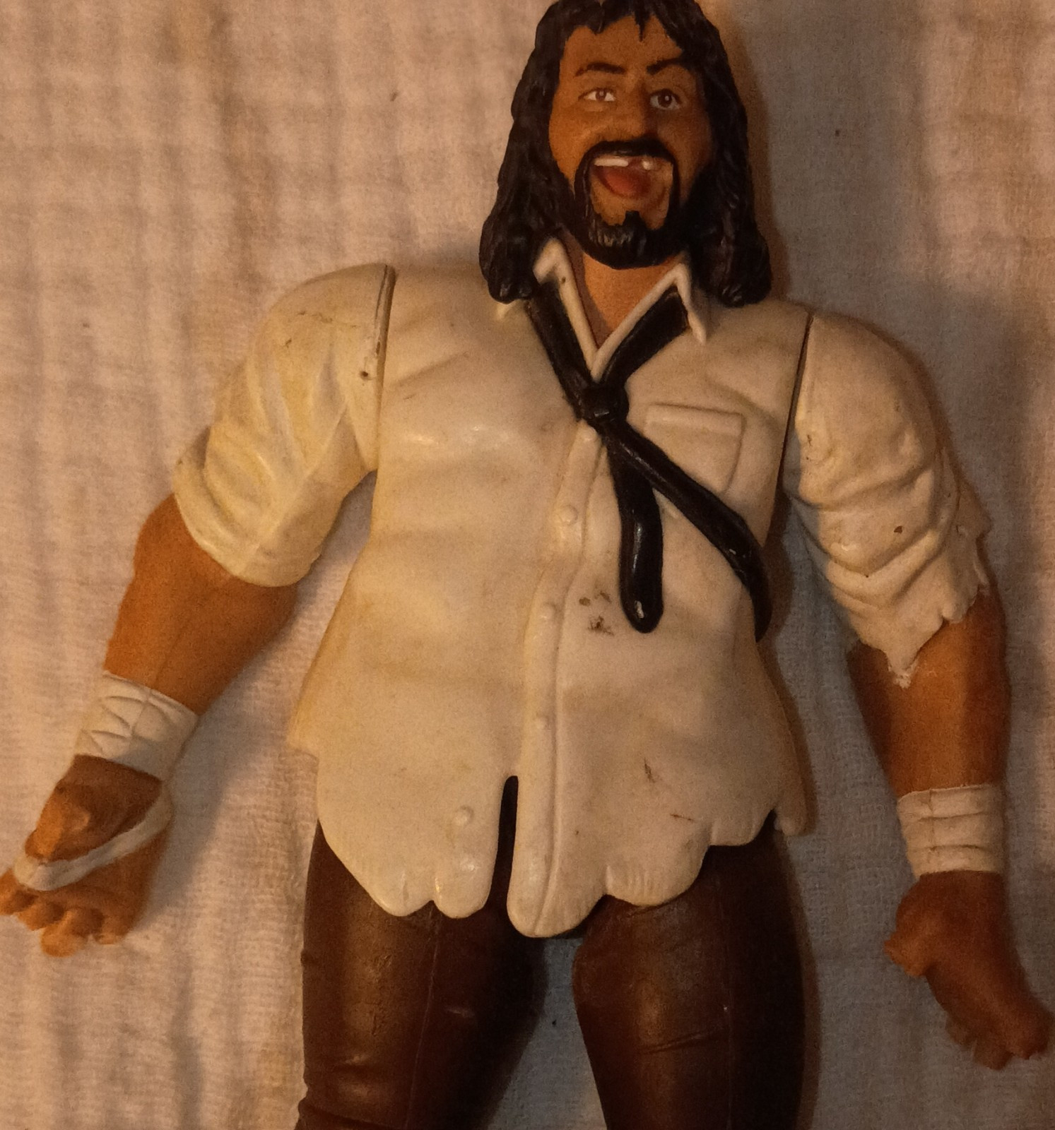 Wrestling Action Figure - Plastic White Shirt, Brown Pants, Black Tie
