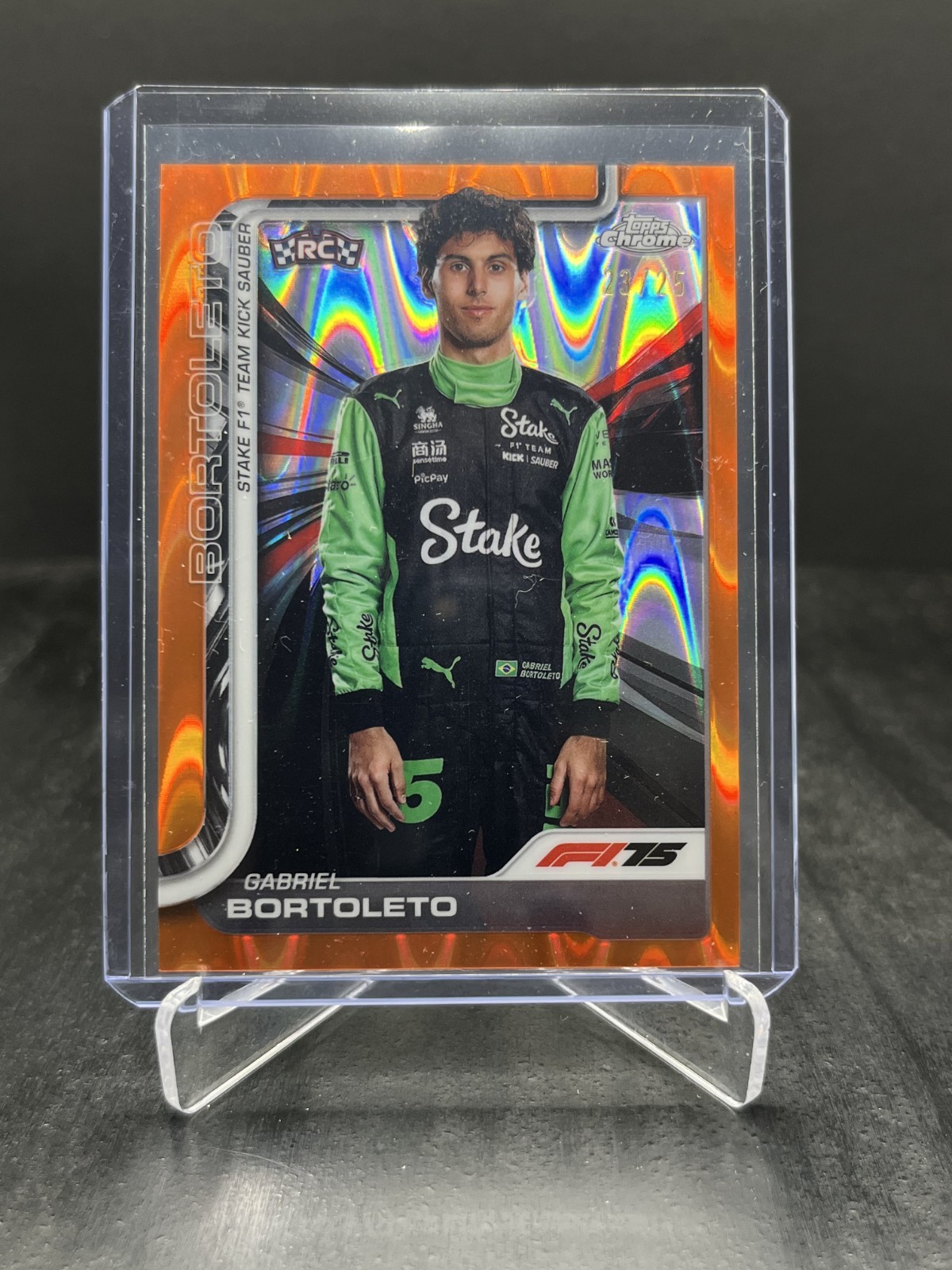 2025 Topps Chrome F1 Gabriel Bortoleto RC Portrait Orange RayWave 23/25 #20