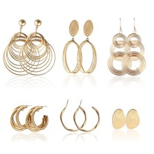 6 Pairs Hoop Earrings Set for Women Geometric Earrings Exaggerated Dangle Drop H