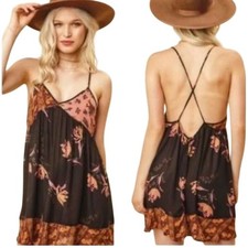 Intimately Free People All Mixed Up Slip Dress Boho Patchwork Floral Mini sz XS