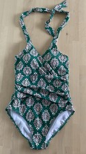  New Boden Levanzo Ruched Halter Green floral One Piece Swimsuit UK 10R/ US 6R