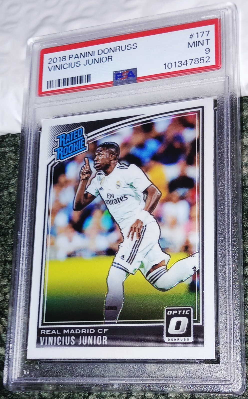 2018-19 DONRUSS SOCCER #177 VINICIUS JUNIOR REAL MADRID CF RC ROOKIE PSA 9 MINT