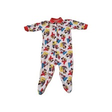 VTG Disney Mickey Mouse Footed Pajamas 0-3M ABC Print Red Collar Snap Front