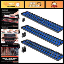 Socket Organizer Combo 3-Pack, Blue Rail Storage for Tools, Made in USA