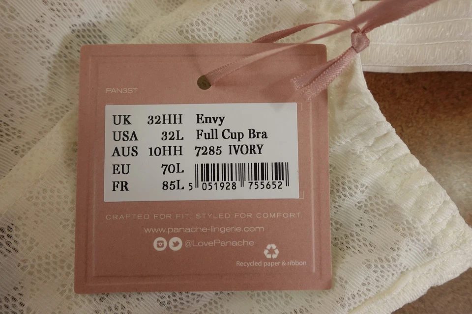 Sujetador Panache Mujer Talla 32L Marfil Sin Forro Envy Copa Completa Con Aros Nuevo con Etiquetas Foto 2 de 4