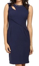 Adrianna Papell Studded Cut Out Neck Blue Sleeveless Dress Size 24W