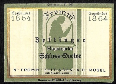German Zeltinger Hausmarke Schloss-Doctor Wine Label c1934-37 (#1)
