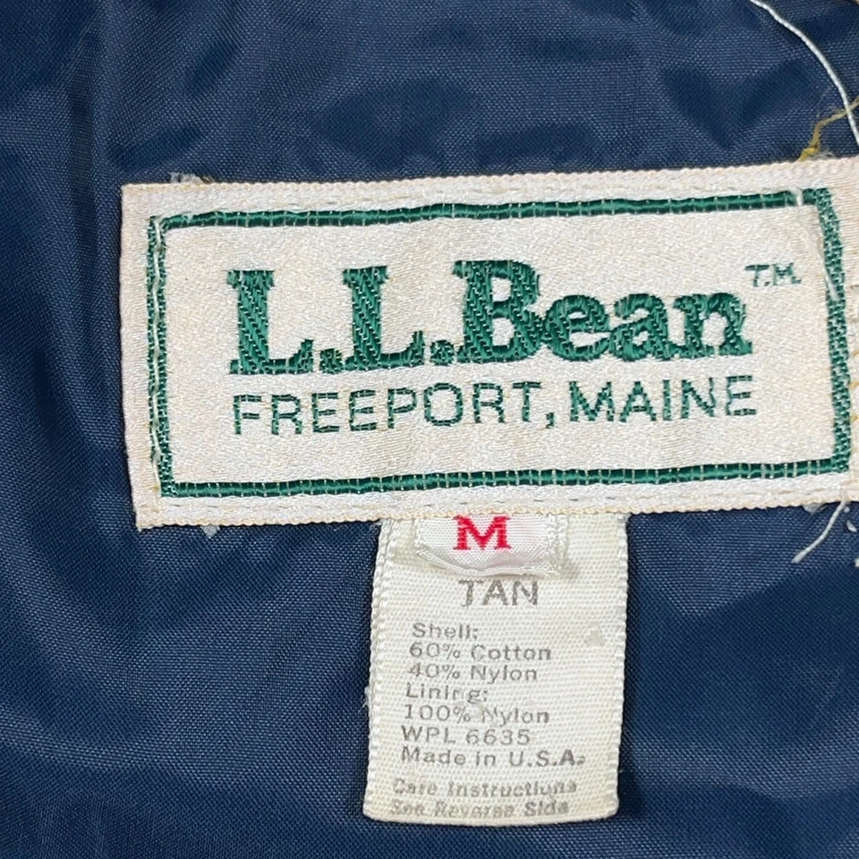 Vintage LL Bean Jacket Men Medium Tan Rain Chore Coat Nylon Hooded USA 80s 90s - Image 3 of 4