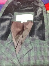 VTG Jones New York 100 Wool Blazer Velvet Collar Green Black Plaid Size MINT