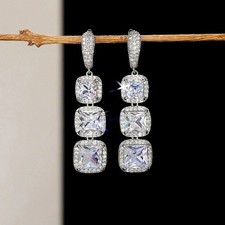Drop  Dangle Earrings 14K White Gold Plated 3Ct Princess Cut Simulated Diamond