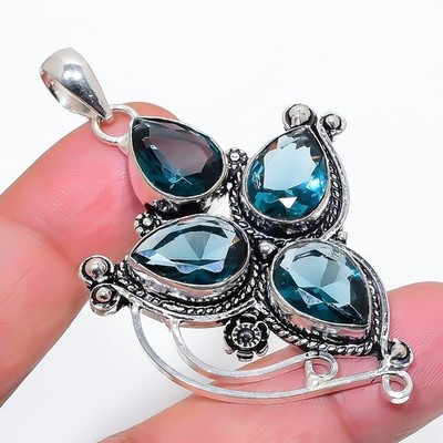 London Blautopas Edelstein 925 Sterlingsilber Schmuck Anhänger Größe 2,50...