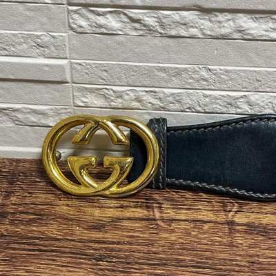 Gucci Navy Leather Canvas Sherry GG Buckle Belt Size 77 | eBay display picture 1