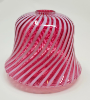 Vintage Fenton Cranberry Swirl Opalescent Lamp Center Glass Only 5'' H x 6 3/8 W
