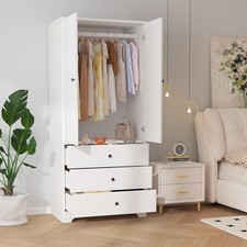 71" Wooden Armoire Wardrobe Closet Furniture Storage with 3 Drawers Hanging Rod