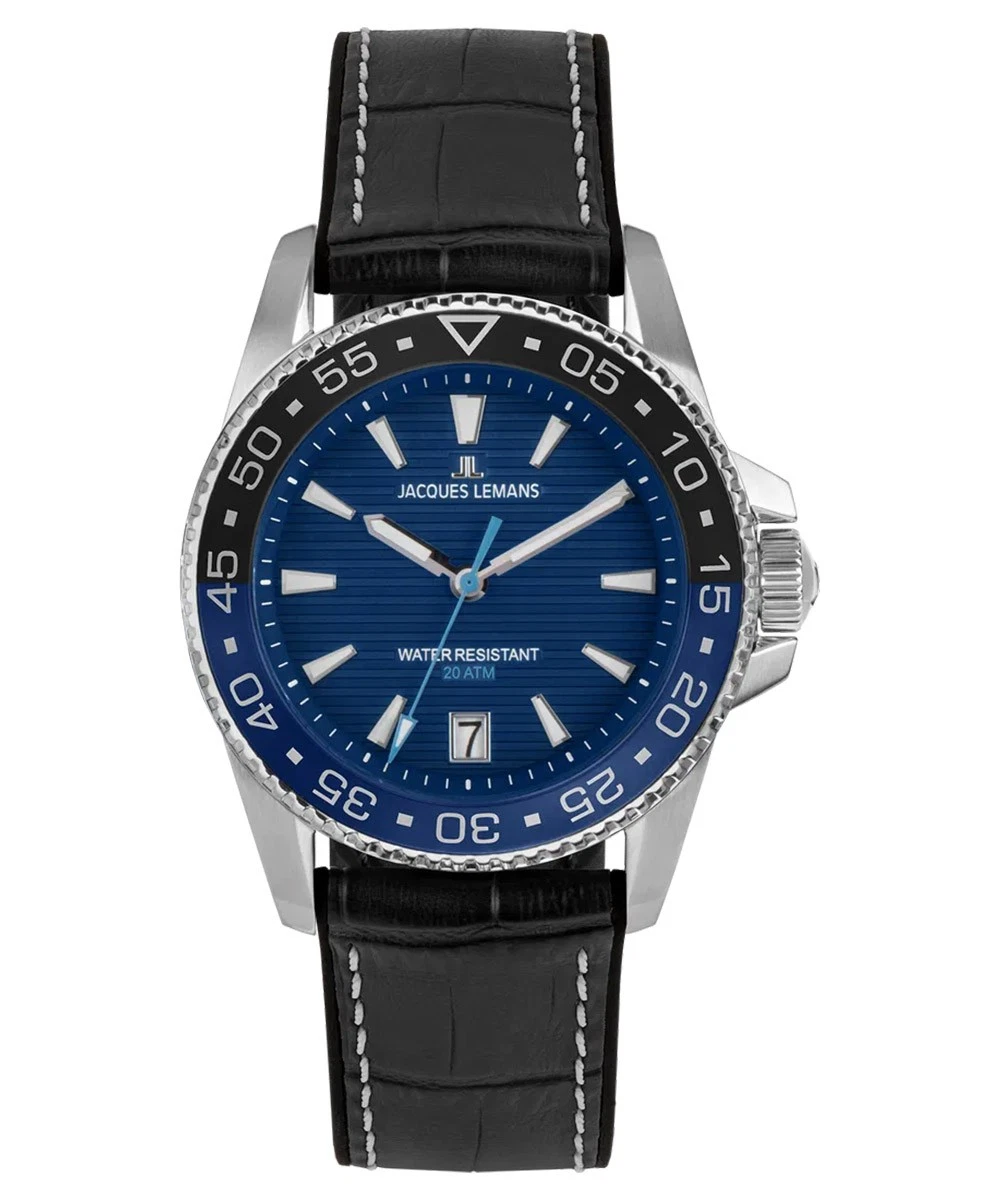 JACQUES LEMANS Orologio Da Uomo 50-3E: Cassa E Bracciale In Acciaio, Quadrante Verde, Vetro Minerale, Calendario