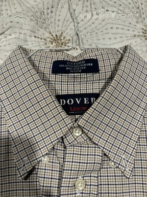 Arrow Dover Oxford Men's Short Sleeve Check Shirt Beige Blue Cotton Polyester