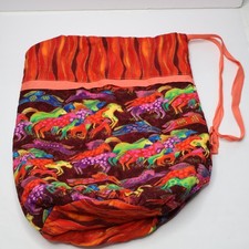 Handmade Laurel Burch Fabric Horse Drawstring Bag Quilted Colorful Psychedelic