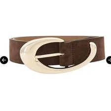 NEW Ettika Brown Suede Leather Belt Gold Sculptural Buckle Sz S 180