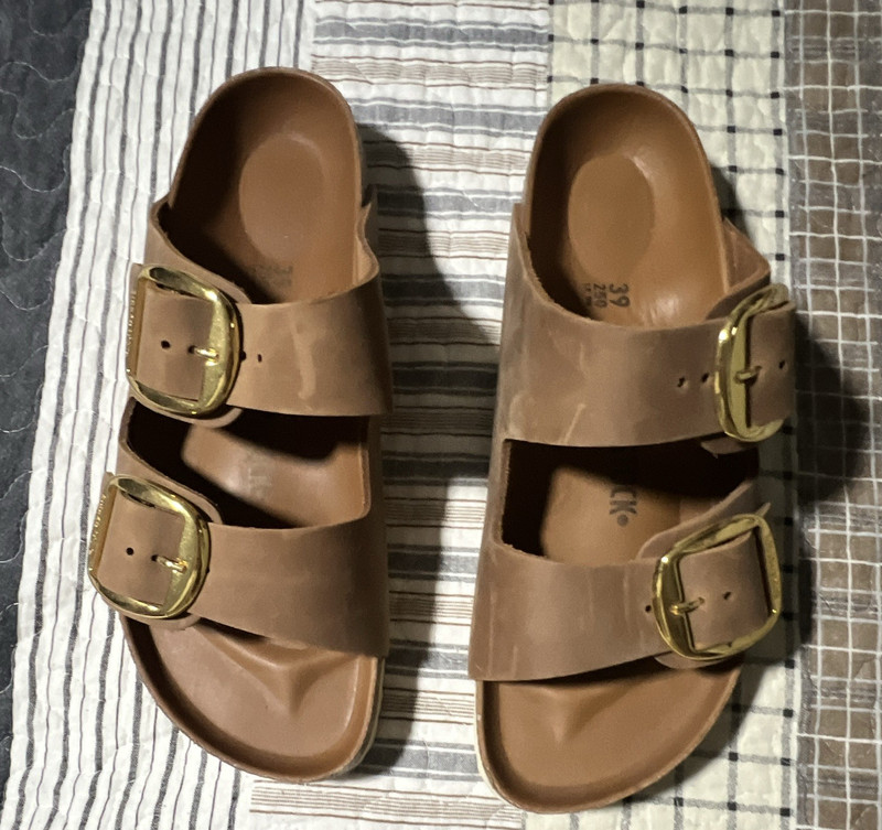 Birkenstock Women’s Cognac Leather Slide Sandals Buckle Straps EU 39 US 8