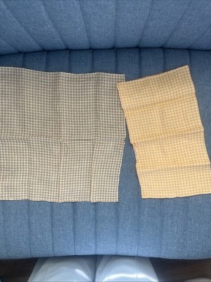 AUTHENTIC ROBERT TALBOTT Linen POCKET SQUARES HANKY Tan And Yellow Checked